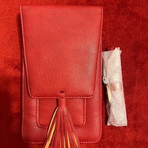 Red Leather Crossbody Bag with Tassel